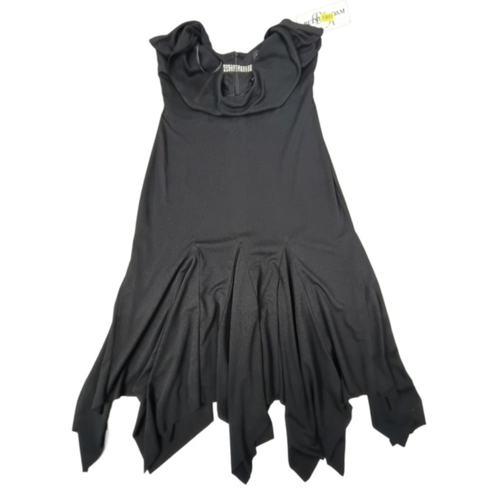 Betsey & Adam Women's 14 Black Drape Neck Rhinestone Handkerchief Hem Gown Party